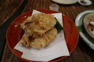 神楽坂蕎麦屋東白庵かりべ牡蠣の天ぷら
