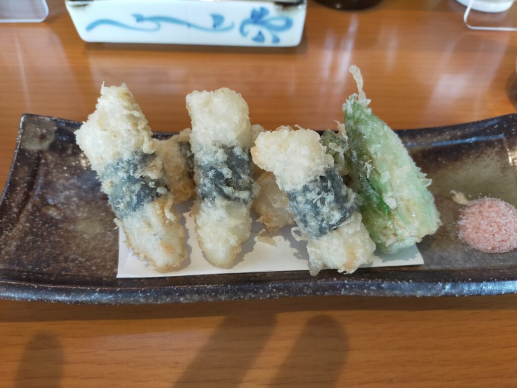稲田堤石臼挽き蕎麦石づか山芋の天ぷら